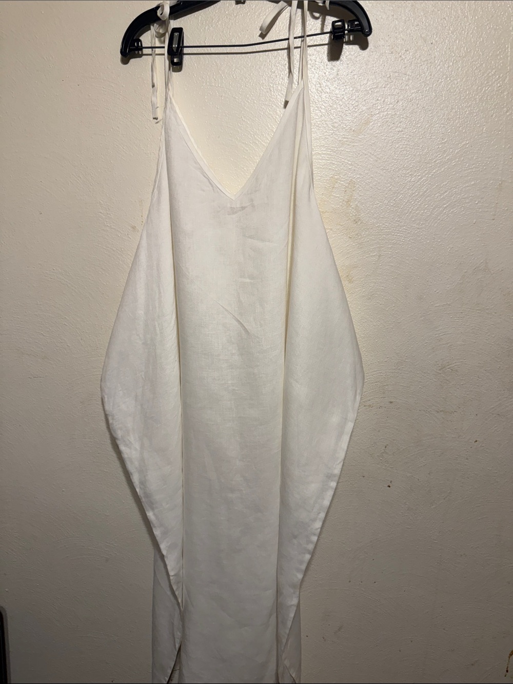 Myrah Penaloza White V-Neck Tie-Shoulder  100 percent linen  OS unique drese